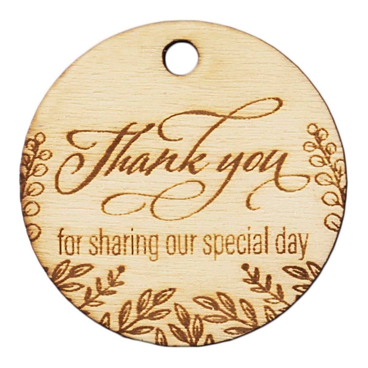 Summer-Ray 50pcs Laser Engraved Wooden Mini Wedding Favour Gift Tags Thank You for Sharing Our Special Day (Natural)