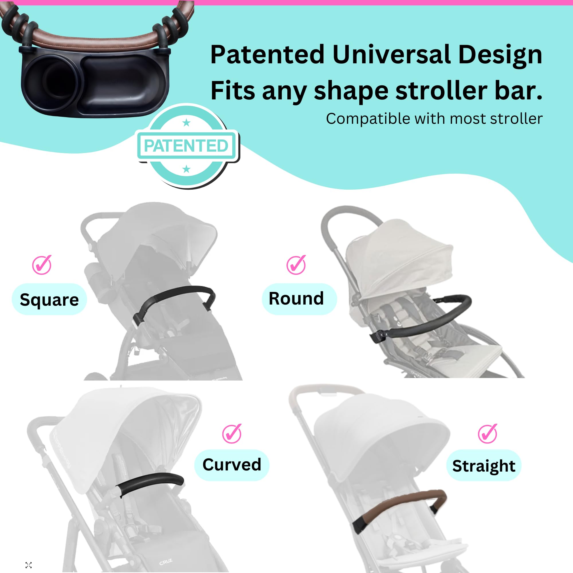 Swanoo Universal Stroller Snack Tray | Compatible with Nuna | Stroller Cup Holder | Silicone Arms Grip Bumper Bar | Stroller Tray Attachment with Cups Holder for Baby Toddler | Stroller Accessories
