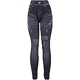KMystic Women's High Waist Denim Print Jean Look Leggings