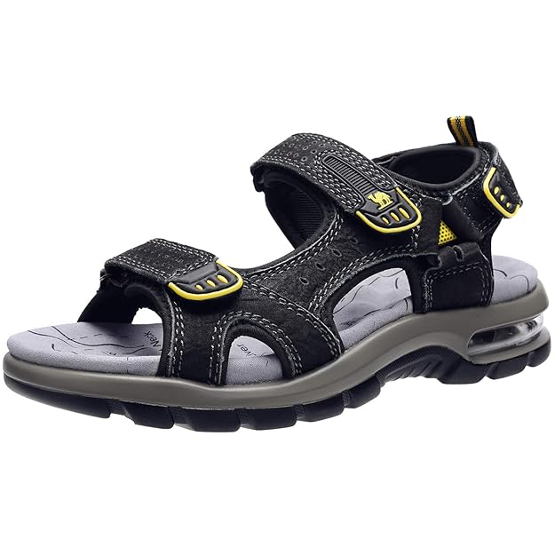 CAMEL CROWN Herren Outdoor Sports Sandalen Trekking Leichte Leder Strand Wandersandalen Männer Sommer Klettverschluss Offroad