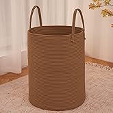 JMvicyroam Large Woven Laundry Basket Hamper,60L Cotton Rope Storage Bin for Blankets,Toys and Clothes,Decorative Tall Nursery Hamper for Living Room,Baby Nursery,Bathroom and Bedroom,Golden Jute