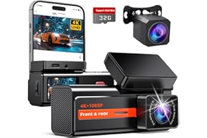 VEEMENT Dash Cam Front and Rear, 4K+1080P WiFi Mini Car Camera with App Control, 170° Wide Angle Dual Dashcam, Night Vision, 24H Parking Mode, Loop Recording, G-Sensor, 32GB Card Included, Support Up to 256GB