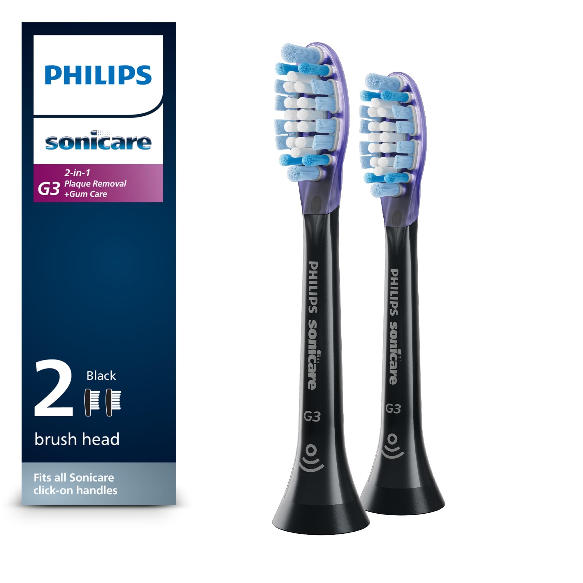 Photo 1 of Philips Sonicare G3 Two-in-One - Genuine Replacement Electric Toothbrush Heads, Black, 2 Pack, HX9052/95