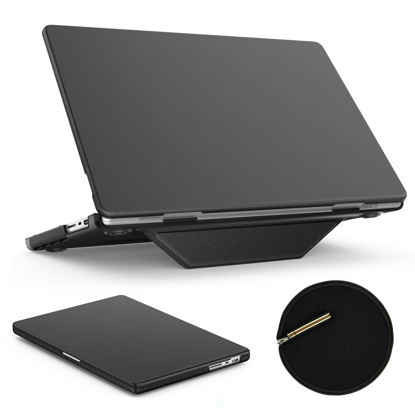 Photo 1 of SEYMAC stock Case for MacBook Pro 16 inch 2024-2021 A3403 A3186 A2991 A2780 A2485 M4-M1, Shock-Absorbing Protection Case with Magnetically-Folio Stand &Mouse Pad/Bag (Leather-Like Color Black)
