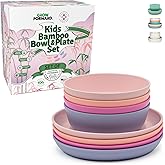 Grow Forward Bamboo Kids Plates and Bowls Sets - 8-Piece Dishwasher Safe Non Toxic Plates for Kids - Reusable Eco Friendly BPA Free Dishes Dinnerware Sets for Children - Floral