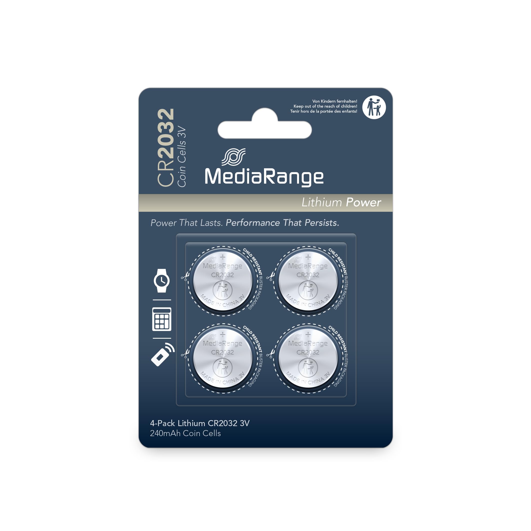 MediaRange MRBAT132 Blister Lithium CR2032 3 V Button Cell Pack of 4)