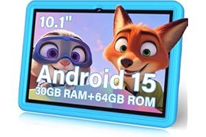 10.1 Inch Kids Tablet Android 15-30GB RAM+64GB ROM(1TB Expandable), Octa-Core 2.0GHz, Anti-Blue Light Screen, 6000mAh, WiFi 6