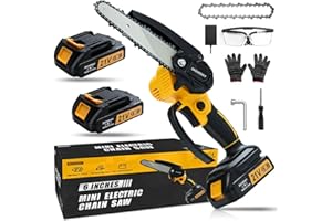 SKOVENSY Mini Chainsaw, 6 Inch cordless mini chainsaw, Portable Electric Chainsaw, Handheld Mini Chainsaw, Light Weight with Safety Lock, With 2PCS Batteries