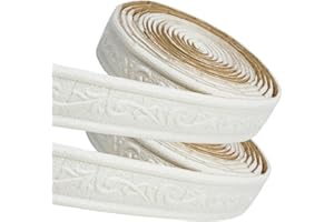 WADILE 360" x 1.57" 3D Wall Edging Self Adhesive, Pattern Molding Peel and Stick Wallpaper Border, Flexible Base Moulding Trim Mirror Border Lines, White, 4PC