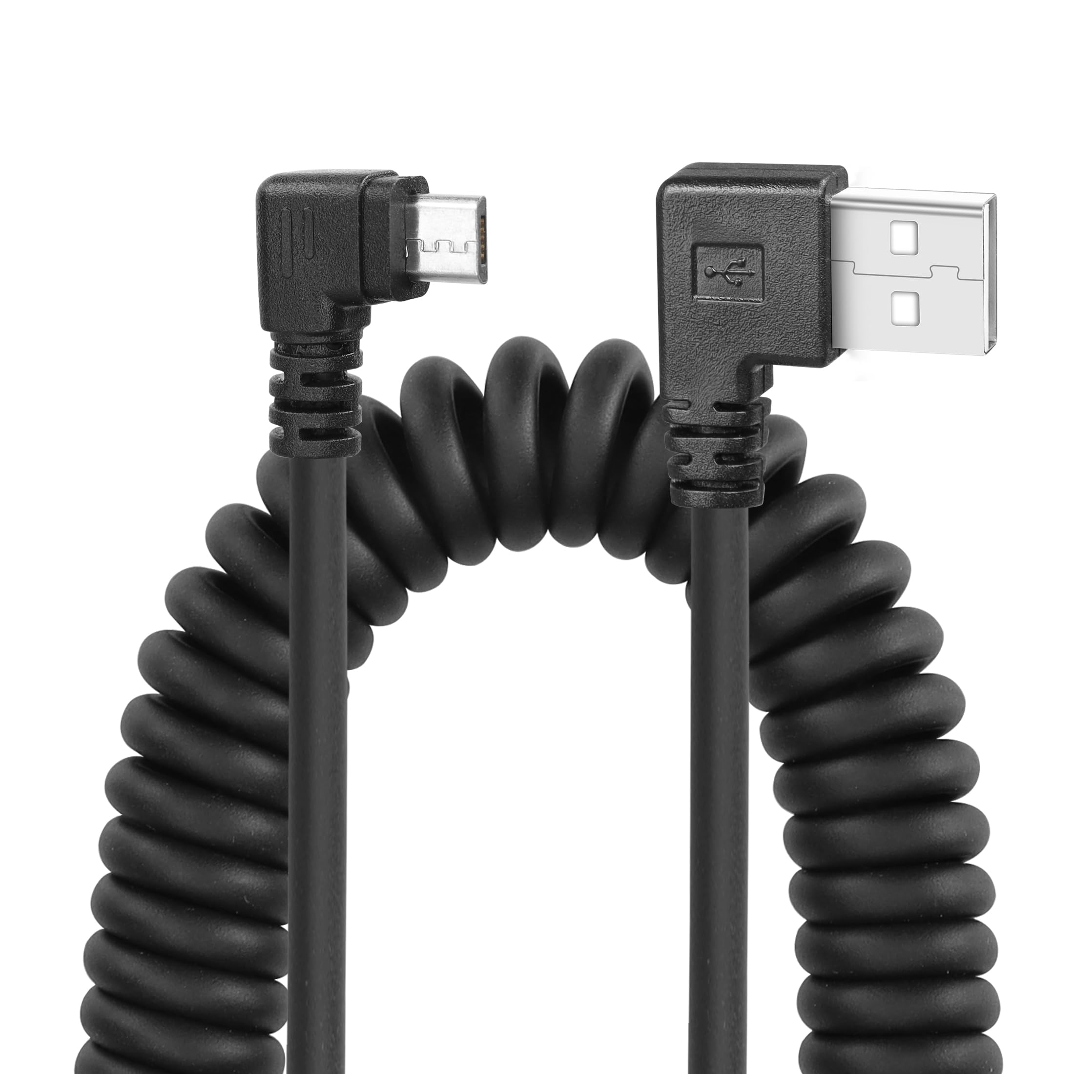 YACSEJAO 90 Degree Coiled Micro USB Cable, USB 2.0 to Micro USB Sync Charging and Data Transfer Spring Cord for Smartphone, Tablet, Car Charger Devices (Dual Right)