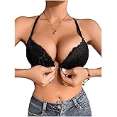 GORGLITTER Women's Floral Lace Push Up Bra Underwire Racerback Button Front Bralettes