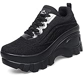 Women's Knitted Platform Orthopedic Sneakers Casual Walking Shoes Comfortable Wedge Work Shoes Breathable Lace Up Lug Sole