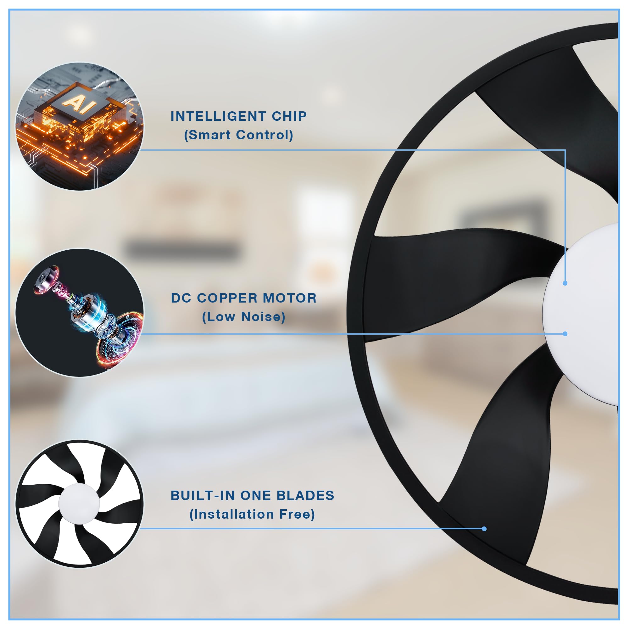 Hoenofly 22” Smart Low Profile Ceiling Fans with Lights Remote,Quiet DC Motor,Bladeless Flush Mount Ceiling Fan Controlled by WiFi Alexa App,Modern Black for Small Indoor Bedroom Outdoor Patio