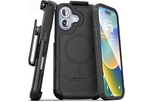 Encased Rebel-Armor for iPhone 16 Case with Belt Clip, (Compatible with MagSafe) Rugged Magnetic Cover with Phone Holster (Bl