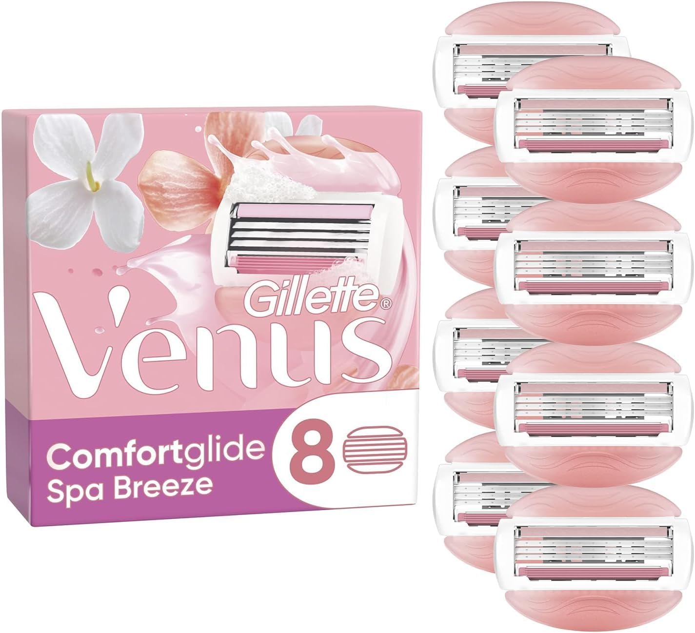 Gillette Venus Comfortglide Razor Blades For Women, Lubrastrip With A Touch Of Botanical Oils, Spa, 8 Count, Pack Of 1