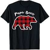 PAPA Bear | Men Red Plaid Christmas Pajama Family Dad Gift T-Shirt Small