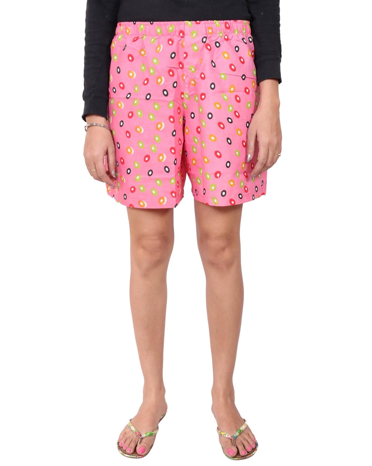 twist women's pink printed night wear shorts with contrast & free shipping