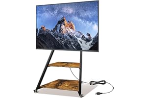 Obihivlo Corner TV Stand with Power Outlet on Wheels for 32/55/65/75 Inch TVs, Rolling TV Stand for Living Room & Bedroom for LCD/LED Flat Curved Screens, Mobile TV Stand (Retro Brown)