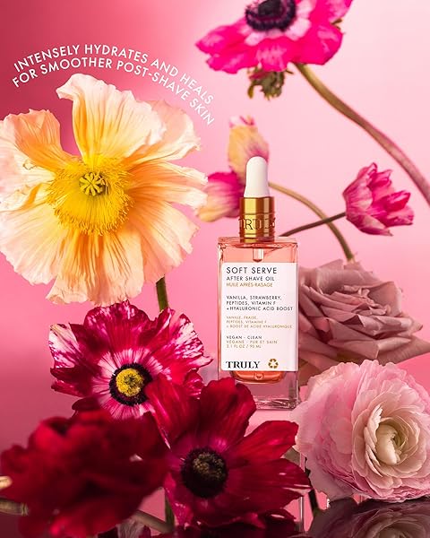 TRULY BEAUTY SOFT SERVE AFTER SHAVE OIL | HYDRATING TREATMENT FOR INGROWNS & IRRITATION | PEPTIDES, HYALURONIC ACID & STRAWBERRY EXTRACT | SOOTHES & SMOOTHS SKIN | STRAWBERRY VANILLA SCENT (3.1 FL OZ)