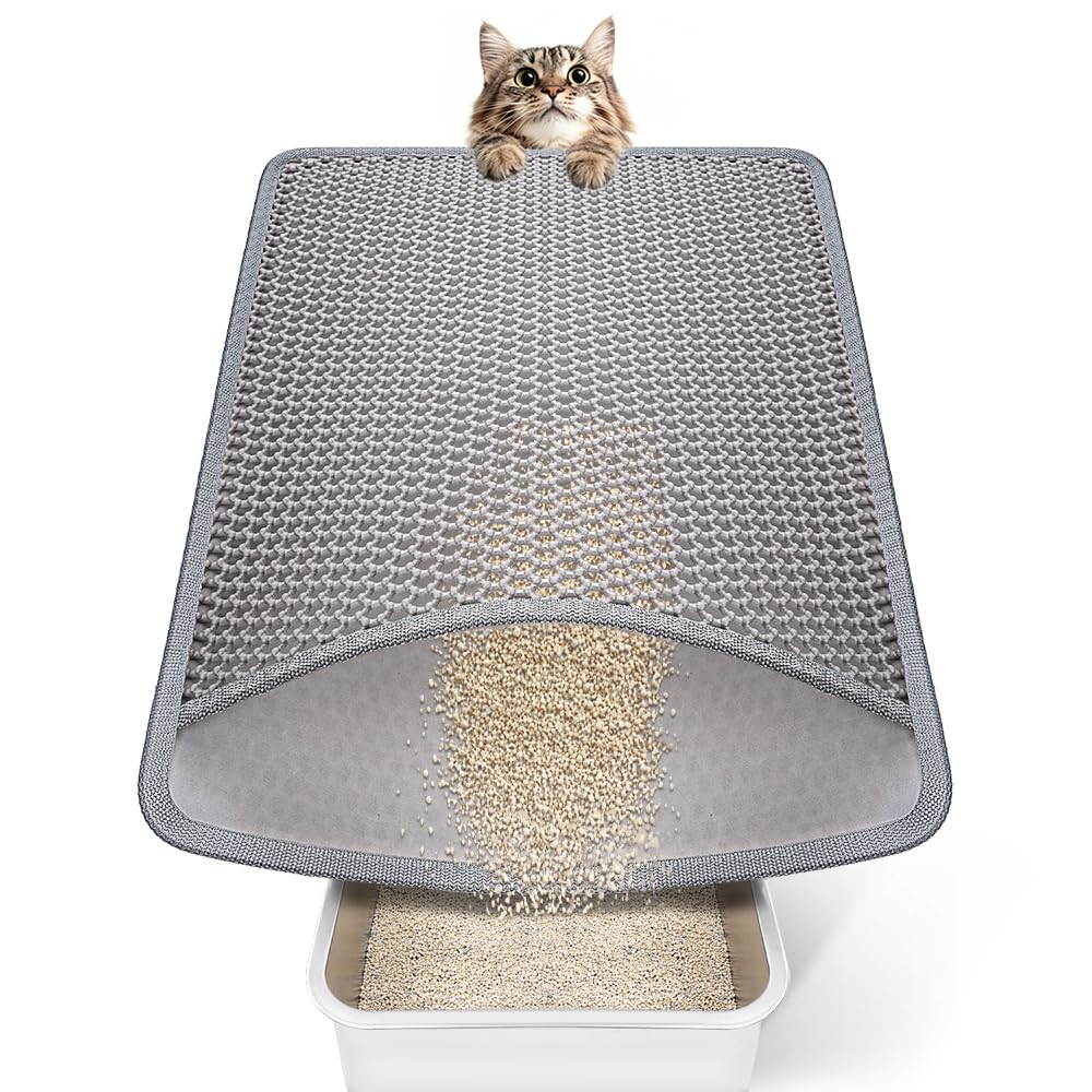 Conlun Cat Litter Mat Litter Tray Mat, Honeycomb Double Layer Design, Urine and Waterproof Material (58 x 42 cm,Grey)