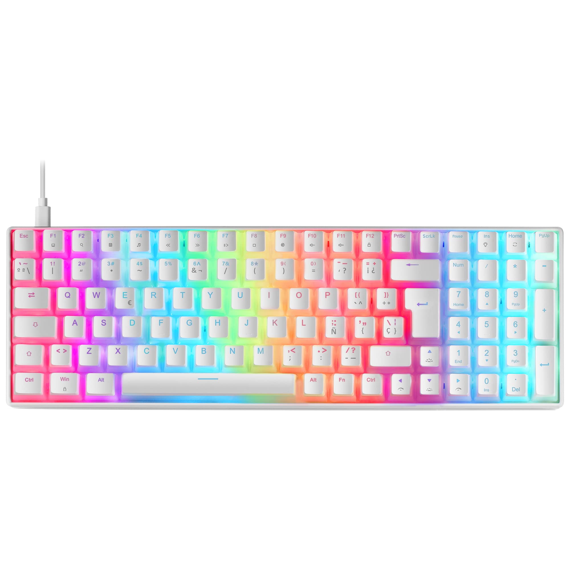 Mars Gaming MKULTRA, White RGB Mechanical Keyboard, Compact 96%, Switch Outemu SQ Red, Spanish-US