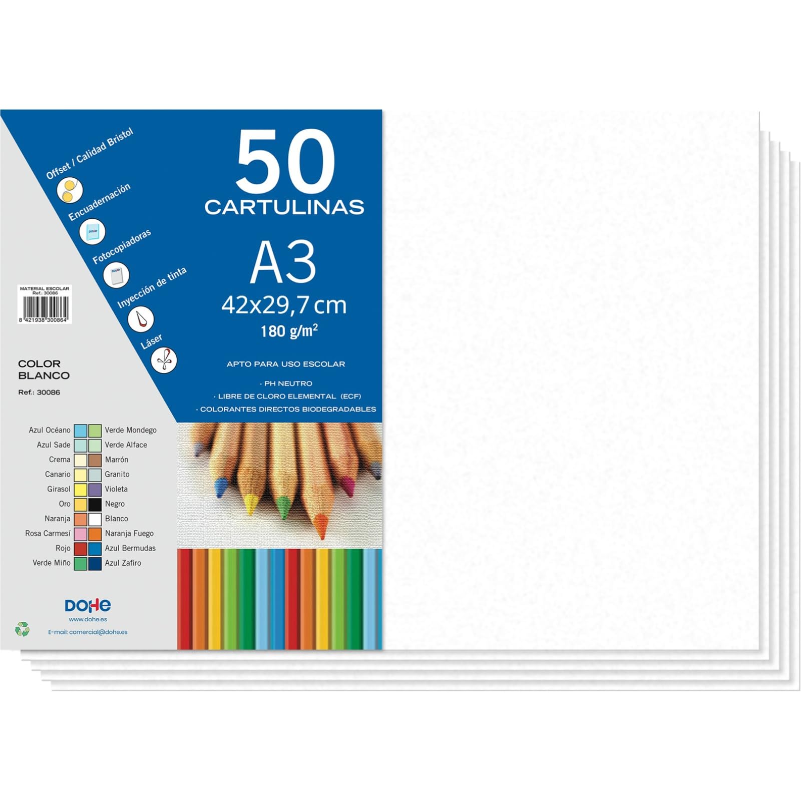 Dohe – White A3 Cardstock Sheets (50 pcs) – Size 42x29.7 cm, 180 g/m², Crafts, Printing, and School Supplies