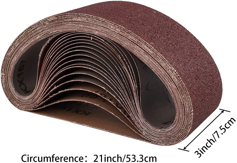 Coceca 3x21 Inches(75x533mm) Aluminum Oxide Sanding Belt, 18 Pack Sanding Belts (3 Each of 60 80 120 180 240 400 Grits) for Belt Sander - - 
