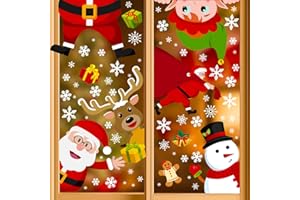 90shine 314PCS Christmas Decorations Window Clings - Xmas Holiday Snowflake Santa Elf Reindeer Gnome Peeking Decals, Winter Wonderland Party Supplies Decor, 12 Sheets