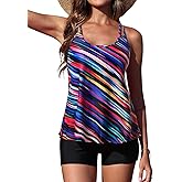 Yonique Womens Two Piece Swimsuits Tankini Top with Boy Shorts Tummy Control Bathing Suits Athletic Swimwear