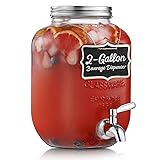 2 Gallon Glass Beverage Dispenser, 18/8 Stainless