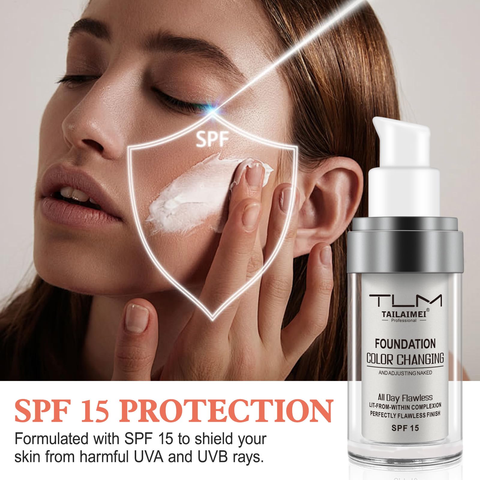 2PCS Flawless Colour Changing Warm Skin Tone Foundation, Naturally Blends Moisturizing foundation makeup, Long Lasting Waterproof Lightweight Liquid Foundation SPF 15 for Face Makeup