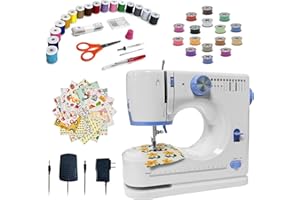 Stoigeld Sewing Machine for Beginners with 20Pcs Fabric & 32Pcs Sewing Threads Kit,Portable Sewing Machine with 12 Built-in Stitches & 2 Speed(High-Low Speeds)-BW