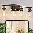 Indoi 4 Light Bathroom Light Fixtures, Oil-Rubbed Bronze Modern Vanity Lights with Clear Glass Shades, Bathroom Wall Lamp for Mirror Living Room Cabinet