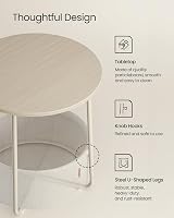 VASAGLE Round Side Table with Fabric Basket Cream White LET223K67 view 5