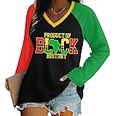 Womens Black History Month Long Sleeve Shirts V Neck African American Shirt Vintage Graphic Tees Tops
