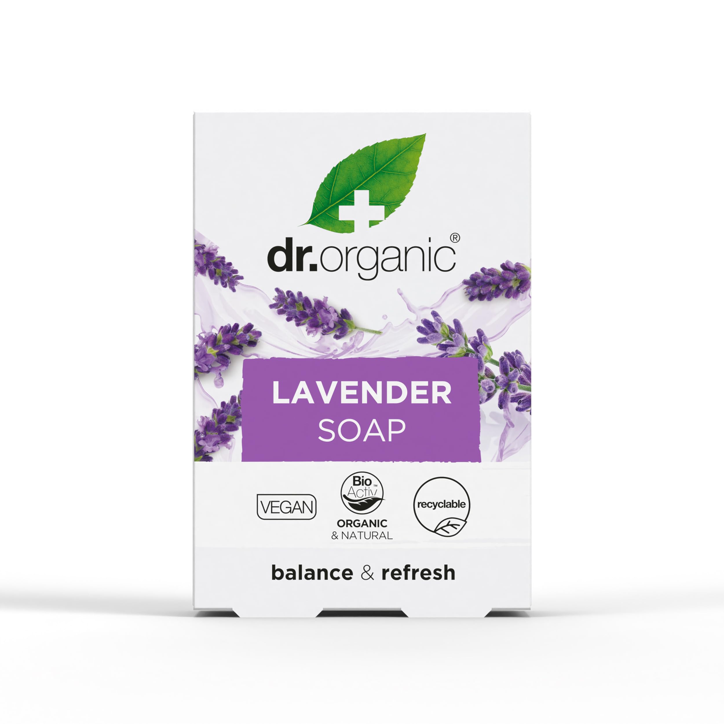 Dr Organic Lavender Soap Bar, Cleansing , Mens, Womens, Natural, Vegan, Cruelty-Free, Paraben & SLS-Free, Plastic Free, Organic, 100g, Packaging may vary