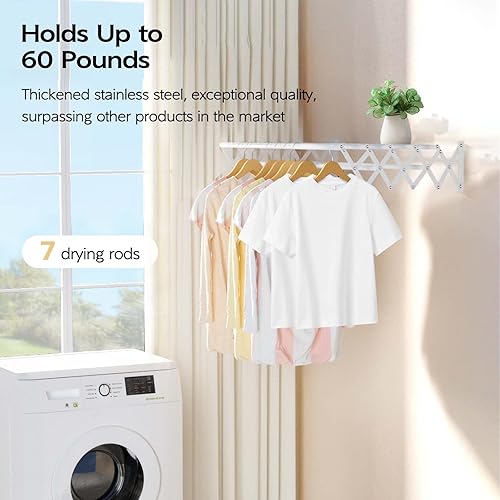 Vikaqi Wall Mounted Clothes Drying Rack, Foldable Wall Mount
