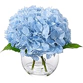 Rosscer Blue Hydrangea Artificial Flowers with Vase Faux Hydrangea Flowers Real Touch Flowers with Faux Water for Home Decor Table Centerpieces