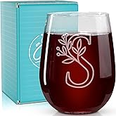 On The Rox Monogrammed Gifts For Women and Men - Letter A-Z Initial Engraved Monogram Stemless Wine Glass - 17 Oz Personalized Wine Gifts For Women and Men (S)