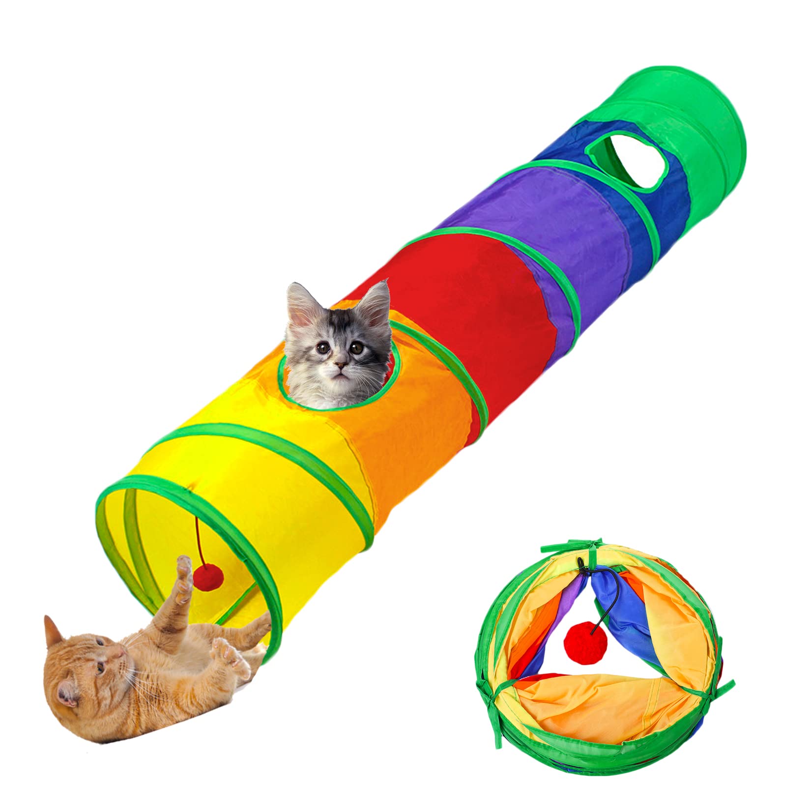 Cat Toys Cat Tunnel and Cat Cube Pop Up Collapsible Kitten Indoor Outdoor Toys-with 2 Holes and Play Ball- for Cat, Puppy, Kitty, Rabbit