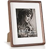 8.5 by 11 Picture Frame, USA-Sourced Walnut Wood Photo Frames with HD Tempered Glass, Handcrafted Rounded Corner 8.5 x 11 Wooden Frames Matted to 6x8 Photos, 8.5x11 Frame, Tabletop or Wall Display