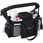 Momcozy Extra Large Stroller Organizer Max | with Food Grade Pacifier Teether Bag | 2 Insulated Cup Holder | Silicone Anti-Sl
