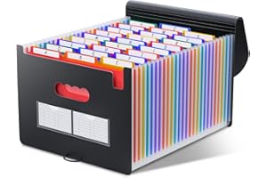 ThinkTex 26 Pockets Accordion File Folder Organizer, Expanding Filing Box A4 Letter Size Expandable File Folders, Plastic Acc