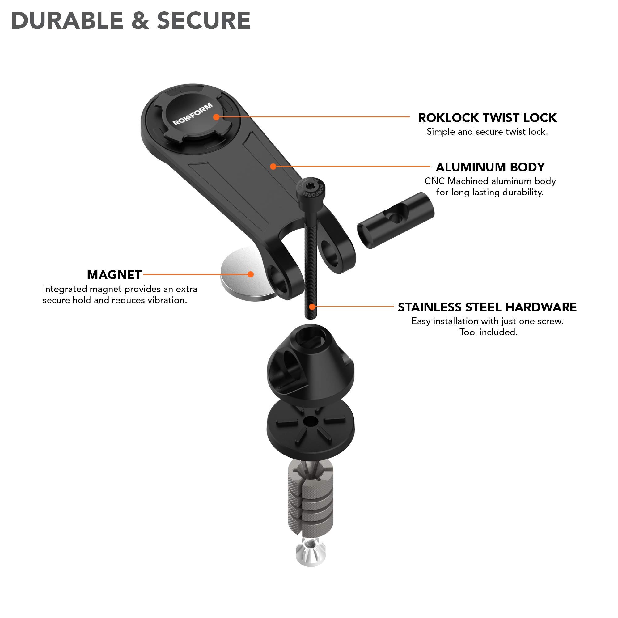 Rokform Pro Series Motorcycle Stem Mount, Fits Most Sport Bike Center Stems Measuring 12-24mm, Secures Phone RokLock Twist Lock and Built-in Magnet (Black)