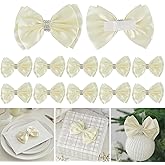 LiBongTa Ivory Satin Bows 4'' Premade Ivory Ribbon Bows, Gift Bows with Rhinestone, Wrapping Bows for Presents, Greeting Cards, Treat Bags, Wine Bottles, Valentines Bows for Gift Wrapping-12 Counts