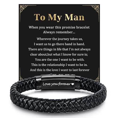 XUANPAI Men's Bracelets Gifts Jewellery - to My Men Dad Boyfriend Brother Son Bracelet Leather Black Stainless Steel Birthday Gifts Valentines Christmas for Men Teenage Boys (To My Men)