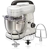 Hamilton Beach Electric Stand Mixer, 4 Quarts, Dough Hook, Flat Beater Attachments, Splash Guard, 7 Speeds with Whisk, White