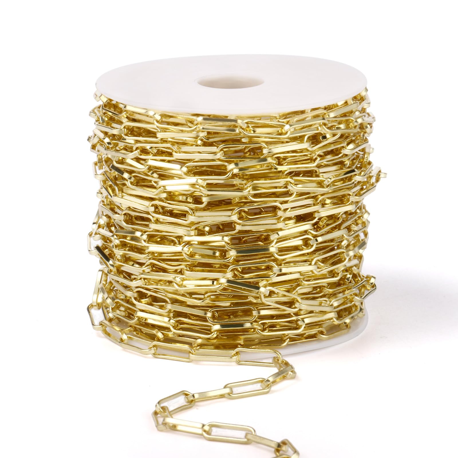 Photo 1 of [33 FT] Gold Paperclip Chains Roll, 3.8mm Wide 14K Gold Plated Brass Paperclip Link Chains Spool Bulk for Jewelry Making