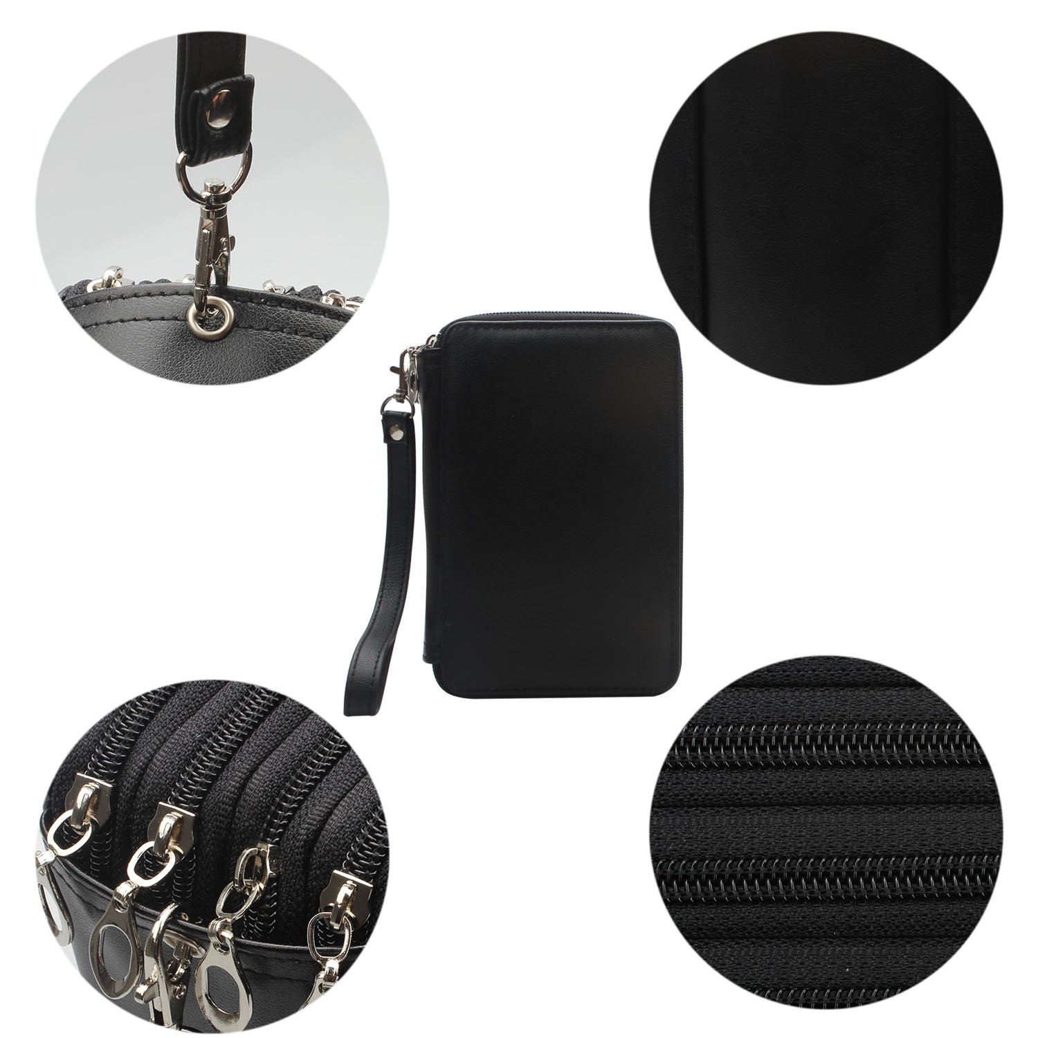 Niutop 72 PU Leder Buntstifte Federmäppchen Mit Reißverschluss Großer Kapazität Bleistiftkasten Stationary Pouch Makeup Case Kosmetiktasche (Schwarz)