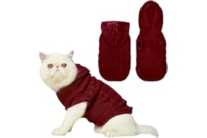 PUPTECK Winter Dog Cat Sweater Coat - Soft Cold Weather Clothes Knitwear for Kitties & Small Dogs Indoor Outdoor Walking Warm, Knitted Classic for Doggies Kitties Girls Boys, Dark Red M